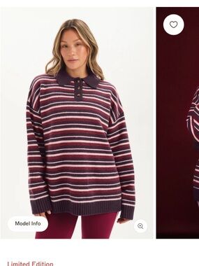 SET ACTIVE Limited Edition Striped Polo Sweater - Burgundy/Pink/White